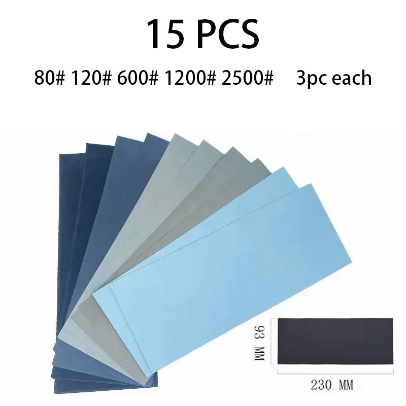 15 unids/set papel de lija 60 100 120 150 180 400 500 600 1000 1200 1500 20000 papel de lija de grano herramientas abrasivas de papel de lija en agua/seca: Marrón