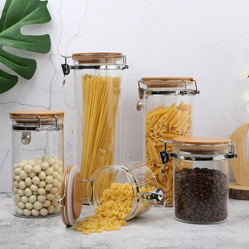 Glas Lagerung Flasche Glas mit Deckel Küche Lebensmittel Kaffee Tee Topf Gewürz Versiegelt Schreibtisch Dekoration Startseite Organizer Lebensmittel Container