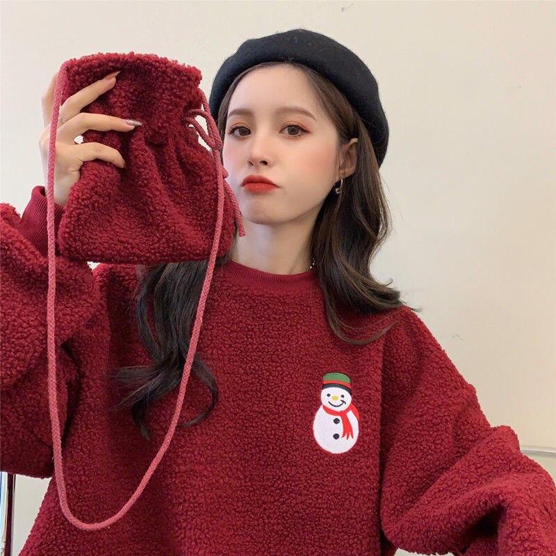 Christmas Home Clothes Women Warm Thick Homewear Lamb Wool Winter Lounge Wear