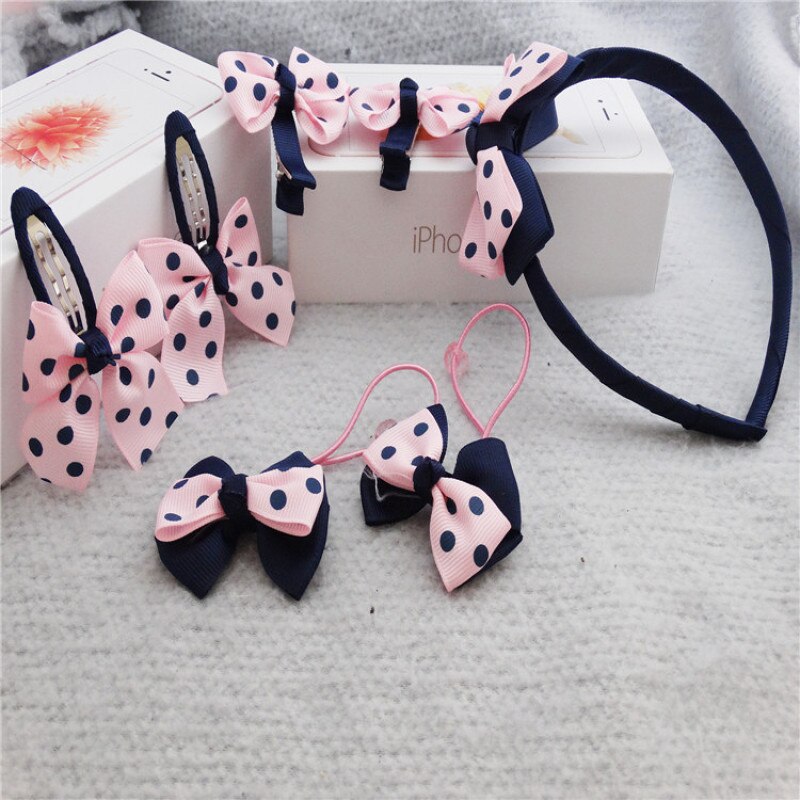 7 teile/satz Kinder Haar Clip Set für Geburtstag Streifen Dots Muster Haarnadeln Nette Haar Seil Mädchen Headwear Haar Zubehör set: 10