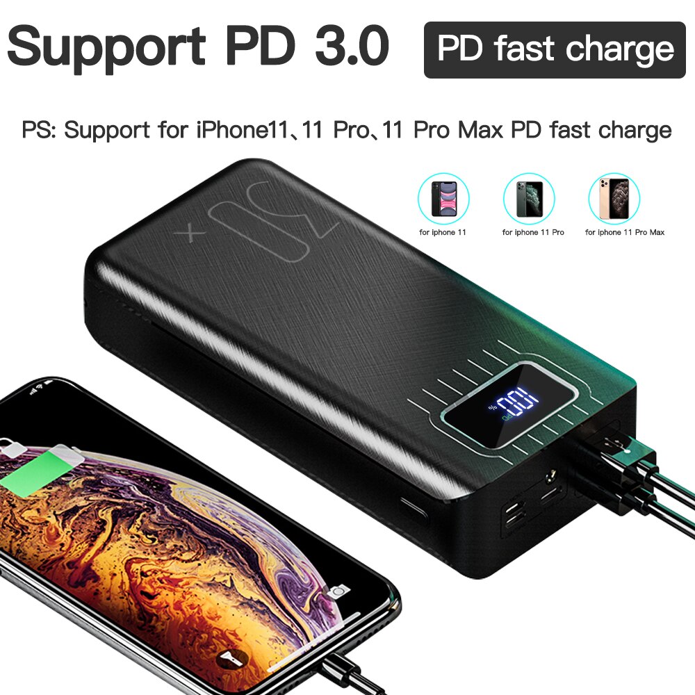 Power Bank 30000mAh 18W QC3.0 PD Two-way Fast Charging LED Display Portable External Battery Qucik Charger For Smartphone Tablet