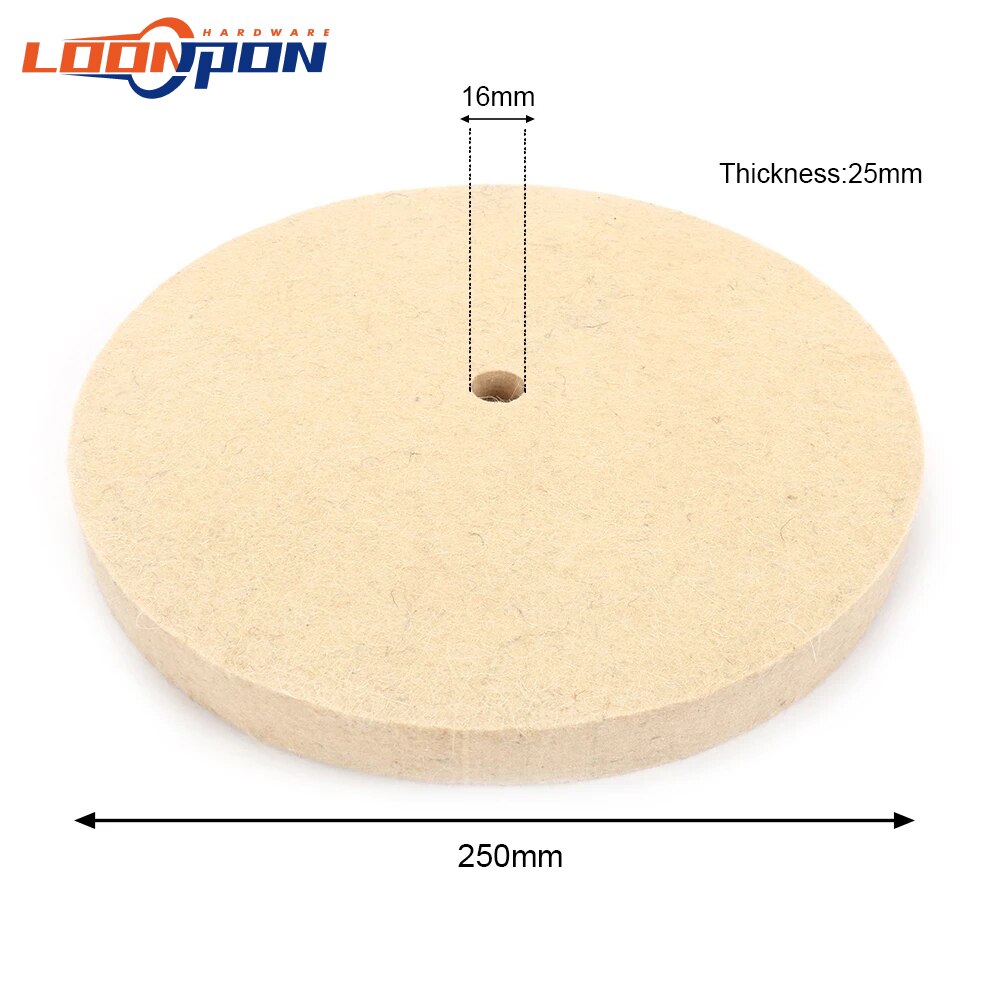 200-300mm Wool Felt Polishing Buffing Wheel Bore 16mm for Metal Marble Glass Ceramics 10MM Inner Diameter 25mm Thickness