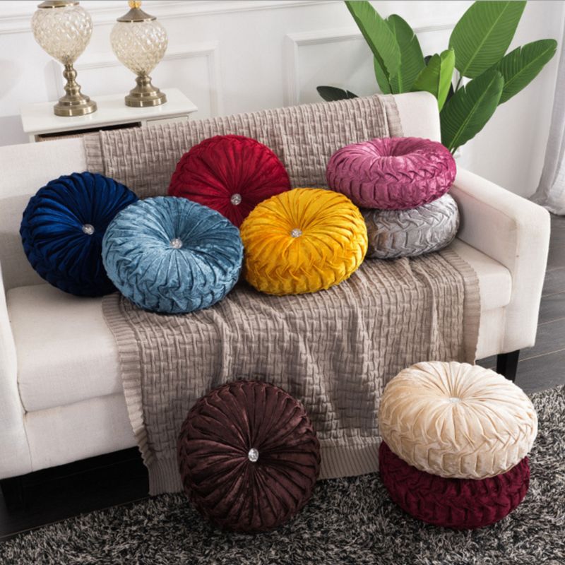 European Style Throw Pillow Luxury Velvet Cushion Pleated Fabric Handmade Round Wheel Pumpkin Seat Cushions