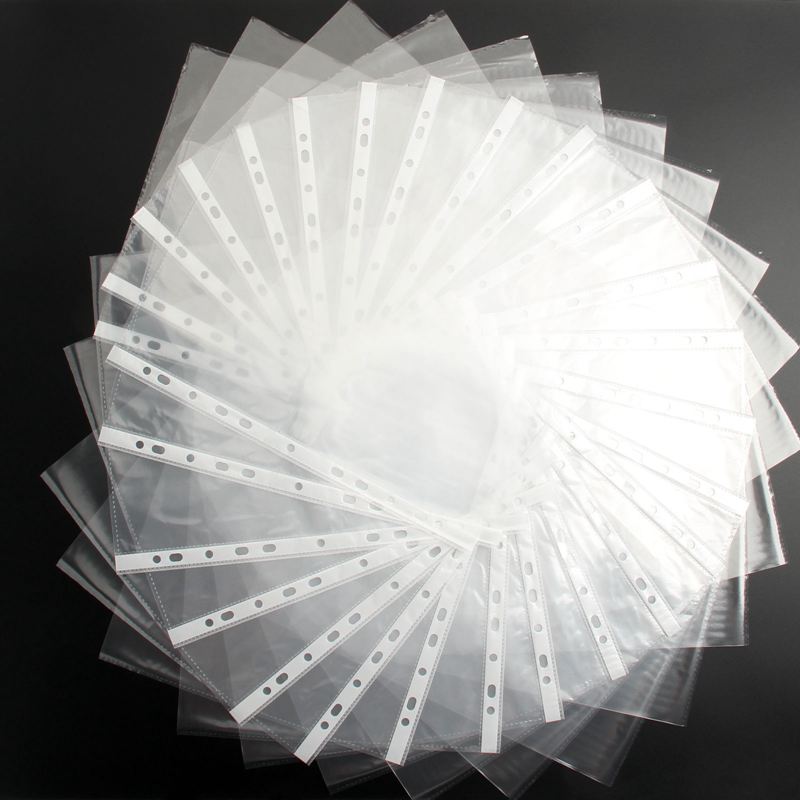 A4 Clear Plastic Punched Pockets Folders Filing Wallets Sleeves Wallets UKType:100 pieces