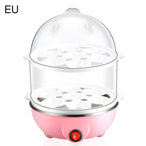 220V 350W Multifunction household Kitchen Mini Portable Multifunctional Double Layer Egg Cooker Boiler Boiled egg boiler steamer: Pink EU Plug