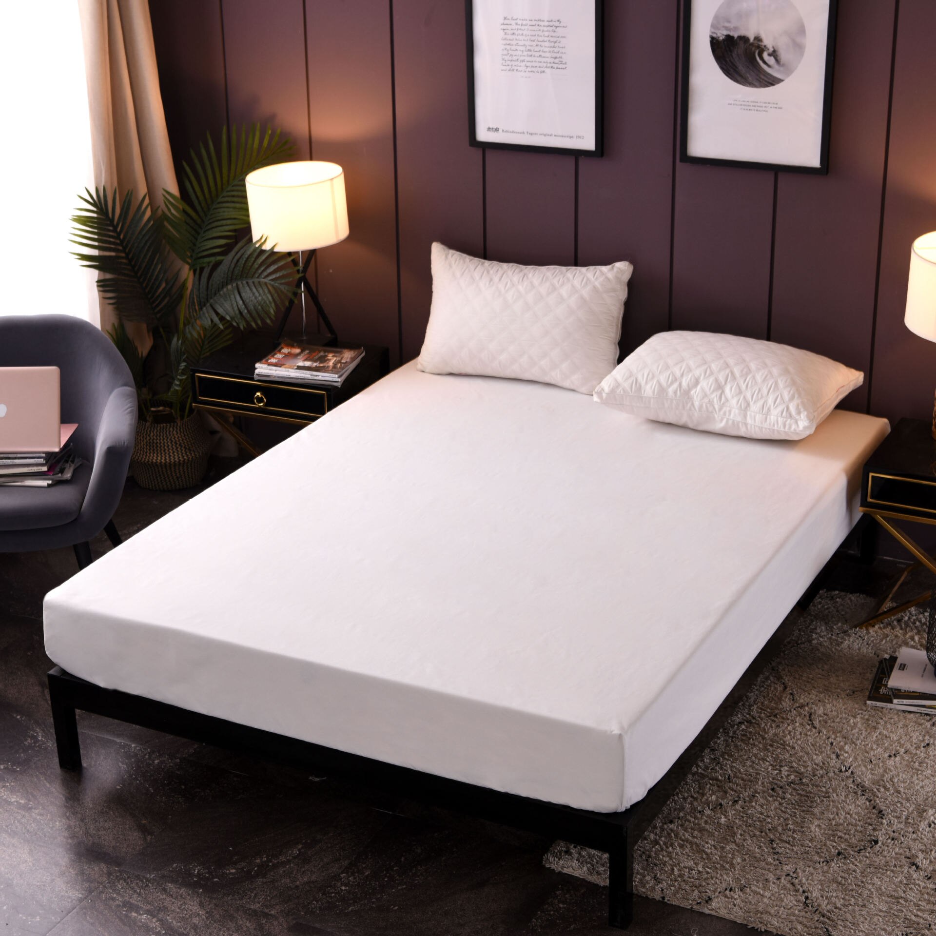 Waterproof Mattress Cover Anti-mite Hypoallergenic Fitted Sheet Solid Color Breathable Mattress Protector Queen King Size: White / Full 54x75inch