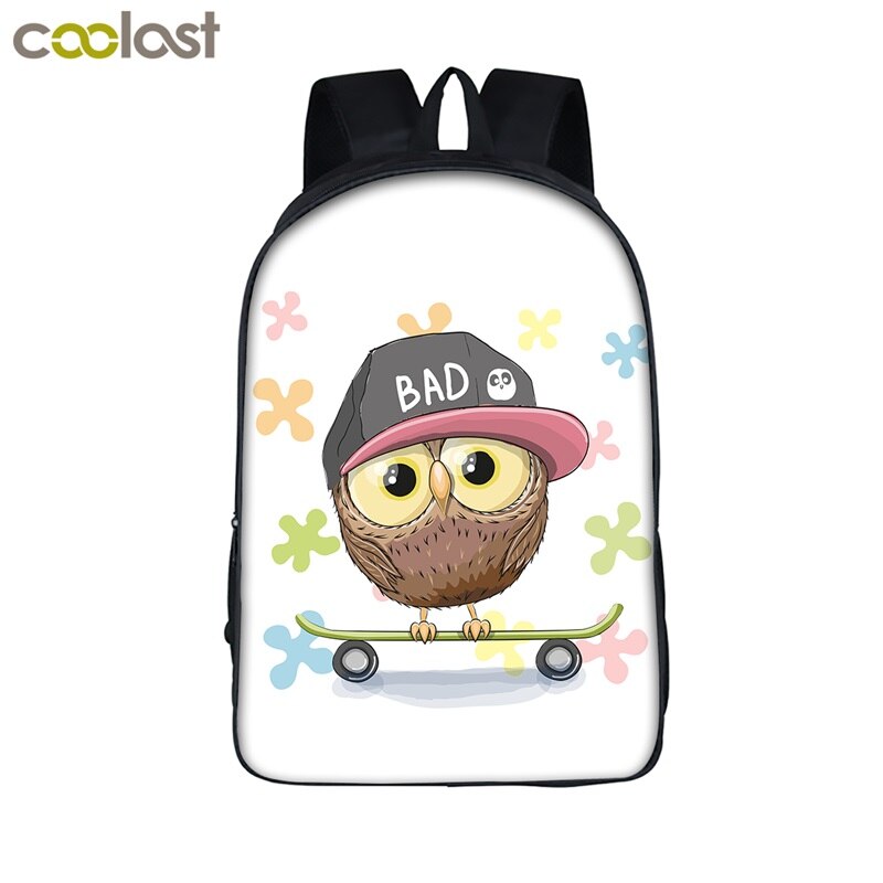 16 inch Cartoon Owl Student Backpack Cute Animal Print School Bag For Teenager Women Men Laptop Backpack Boys Girls Travel Bags: A16 MTY12