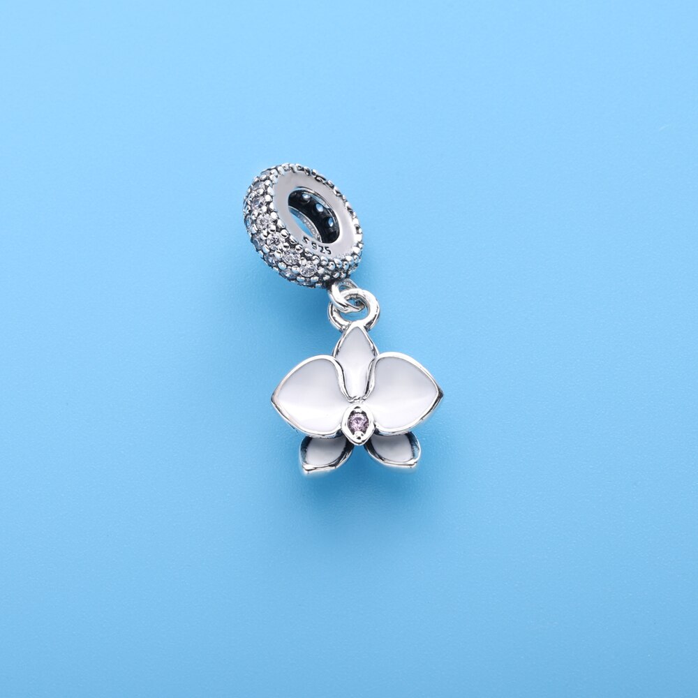 Moonmory Zomer Stijl 925 Sterling Zilveren Witte Orchidee Emaille Bedels Hanger Dangle Fitssnake Armband Diy Sieraden Maken