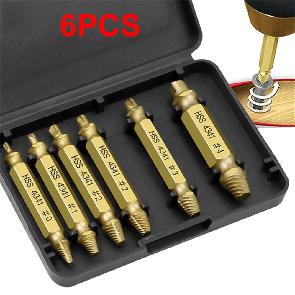 Extractor de tornillos de 6CPS, juego de Brocas HSS, herramienta de eliminación de tornillos de cabeza rota, extractor de pernos, herramienta de pelado de tornillos