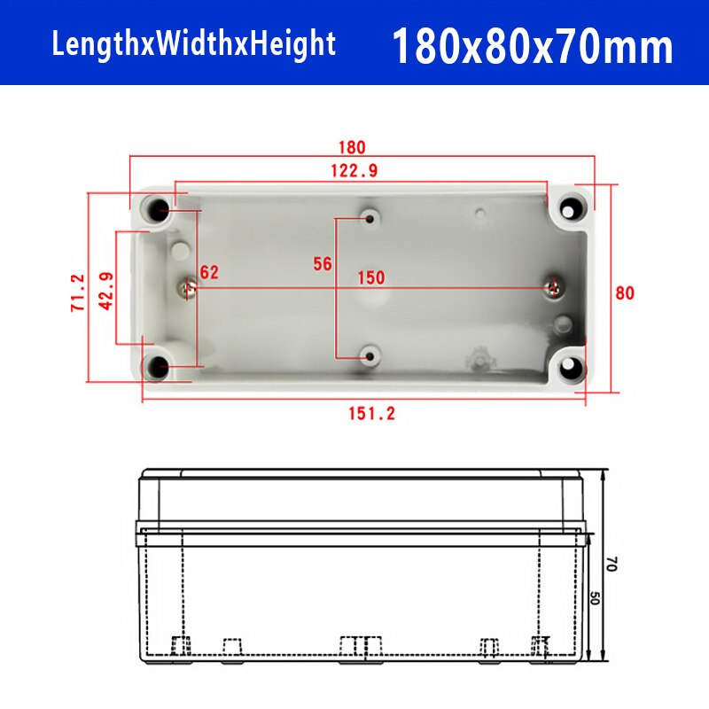 IP67 Waterproof Plastic Enclosure Box Electronic ABS Material Outdoor Junction Box Electrical Project Instrument Case DIY: 180x80x70mm
