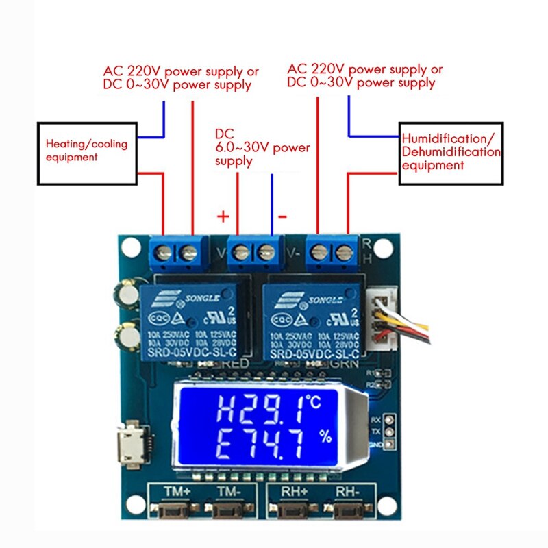 XH-M452 High Precision DC 12V 10A Digital LED Dual Output Temperature and Humidity Controller Module with SHT20 Sensor