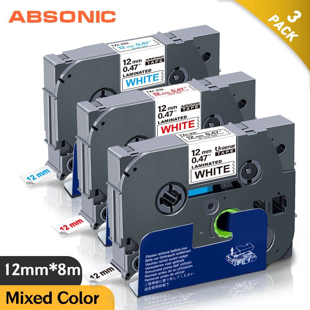 3PK 12Mm Tze Tape Compatibel Brother TZe-231 TZe-232 Ze-233 Zwart Op Wit Label Lint Sticker Voor P Touch PT1000 label Maker: 3PK Mixed colors-1