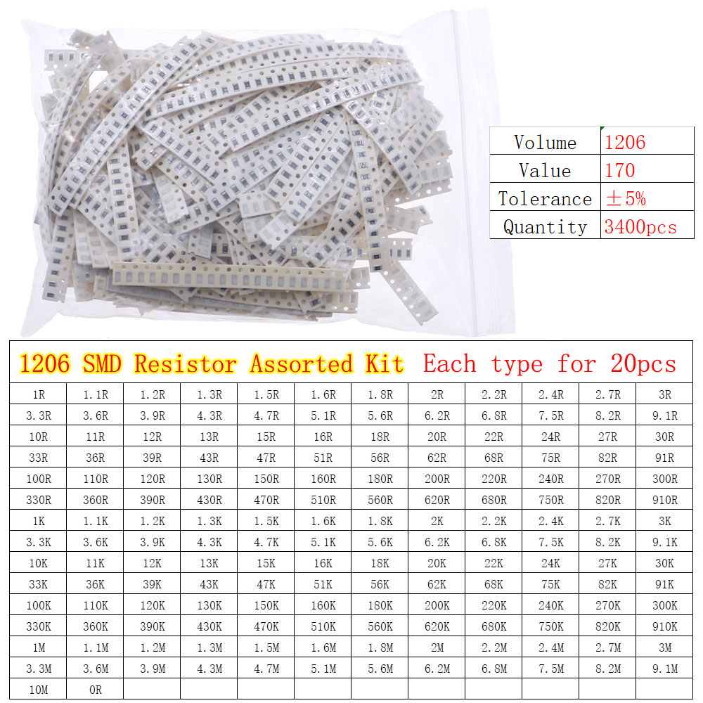 0402 0603 0805 1206 2512 SMD Chip Fixed Resistor 0ohm-10Mohm Assortment Kit pack: Lavender