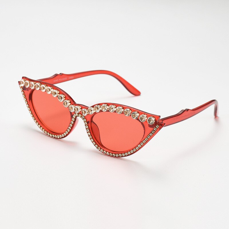 Retro cat eye dame diamant stel solbriller berømthed solbriller personlighed solbriller skygge briller sommer: C03 røde