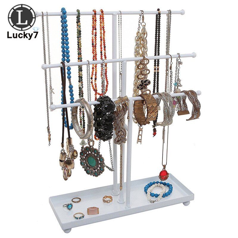 Metal Jewelry Holder Earrings Necklace Ring Pendant Bracelet Jewelry Display Stand Tray Tree Storage Racks Organizer Holder: White