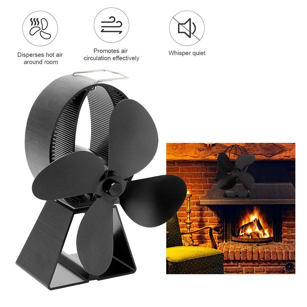 Thermal Power Stove Fan Black Heat Powered Wood Fireplace Fan For Wood/Log Burner / Fireplace 4 Blades: Default Title