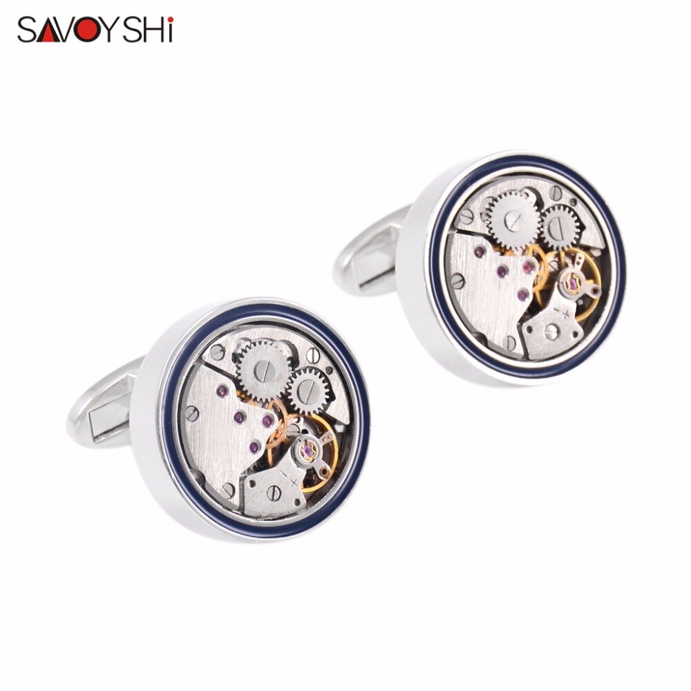 SAVOYSHI Mens Shirt Cufflinks Round Steampunk Watch Movement Business Cufflinks Silver Color Brand Jewelry