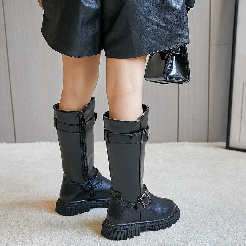 Stivali con plateau in PU per ragazze per matrimoni invernali 2022 stivali neri moda per bambini stivali alti traspiranti antiscivolo Chic 26-36 nuovo