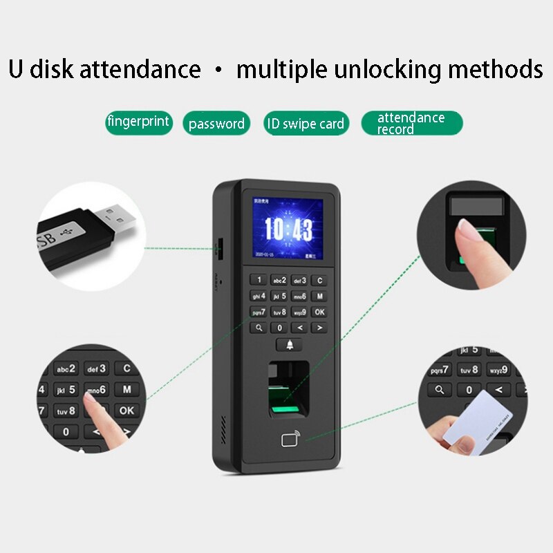 Control de Acceso interior y tiempo de asistencia lector de tarjetas IP42 biométrico de huella dactilar TCP/IP/teclado Compatible con 1000 usuarios