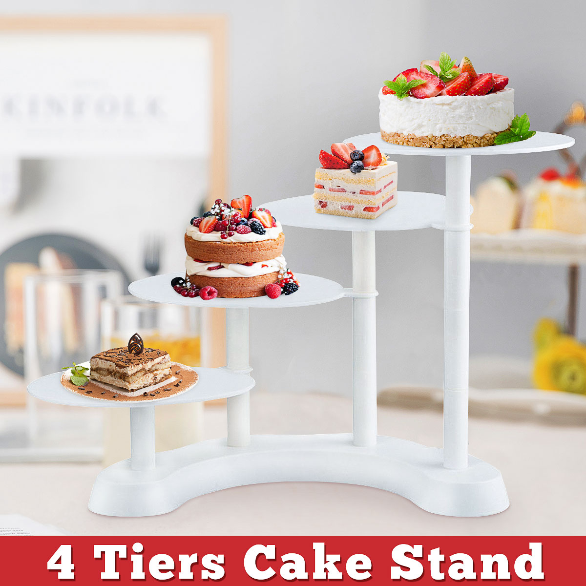 Ronde Cake Stand Plastic Prachtige Taart Rack Base Dessert Stand Ronde Cake Display Birthday Party Wedding Cupcake Houder 4 Tier