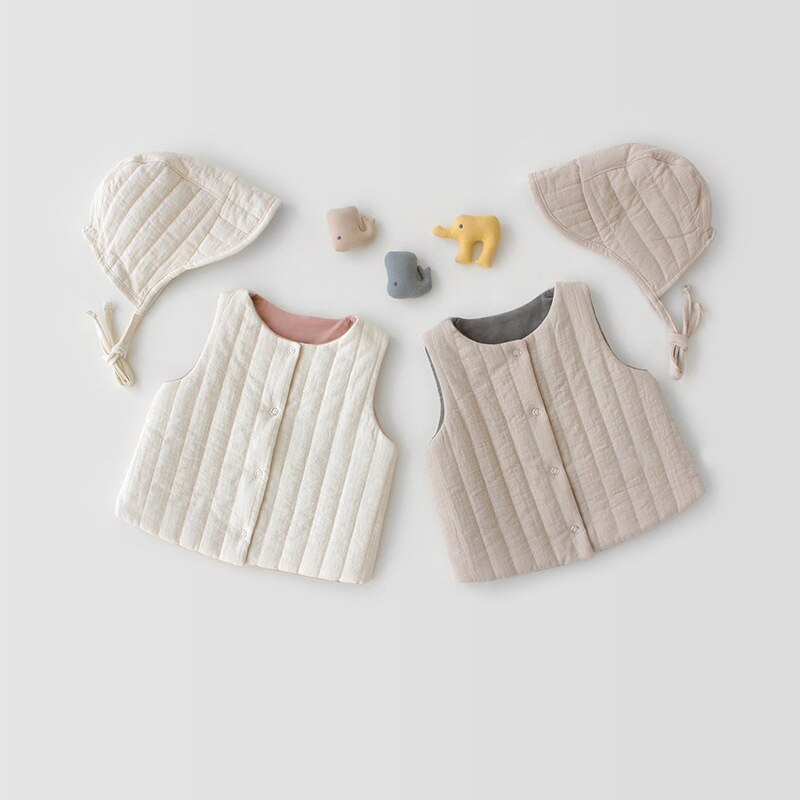 Herfst Winter Leuke Baby Vest Warme Muts Vest Baby Kleding Sets Jongen Meisje Baby Outdoor Jas Vest Wit Dubbelzijdig vest