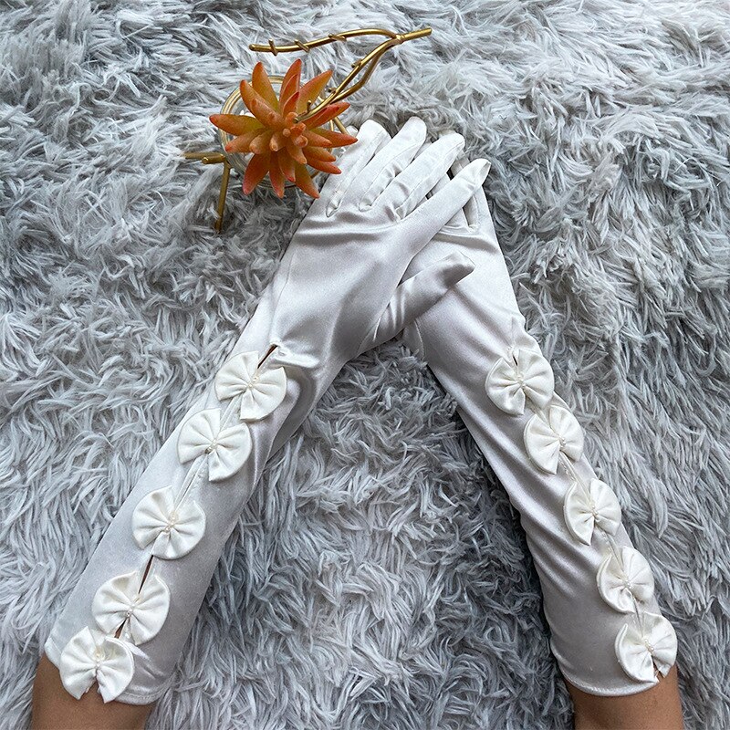 Satin Gloves Five-Piece Satin Gloves Mid-Length Wedding Etiquette Gloves Clothing Accessories Gloves: Default Title