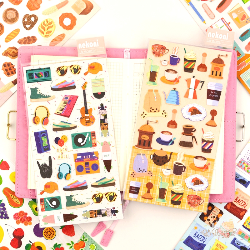Scrapbooking Journal Stickers for Diary Photo Album Decoration Coffee Bread Fruit Sticker Aesthetic DIY Hobby Craft Supplies