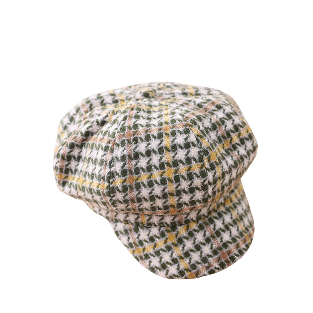 Niños chicos chicas Vintage comprobado Octagonal sombreros Newsboy gorra de taxista Otoño Invierno Visor Cap: Yellow