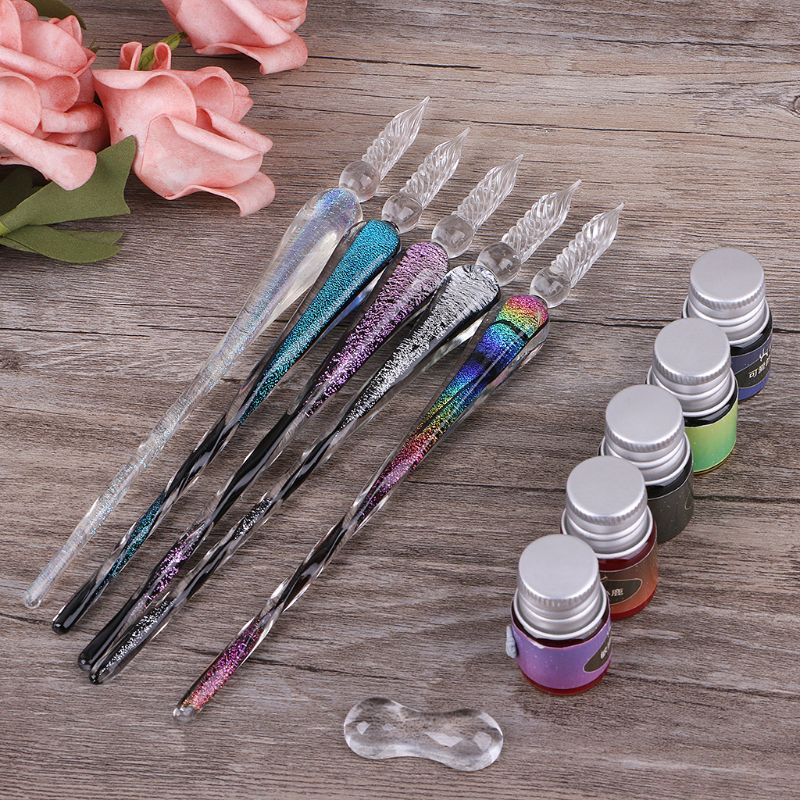 1 Set Crystal Star Sky Glass Ink Pen Glass Dip Pen For Writing Fountain Pen Set with Box