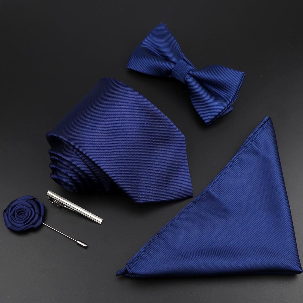 Enfärgad siden herr slips set polyester jacquard vävd slips fluga kostym vintage röd blå för brudgummen företag bröllopsfest