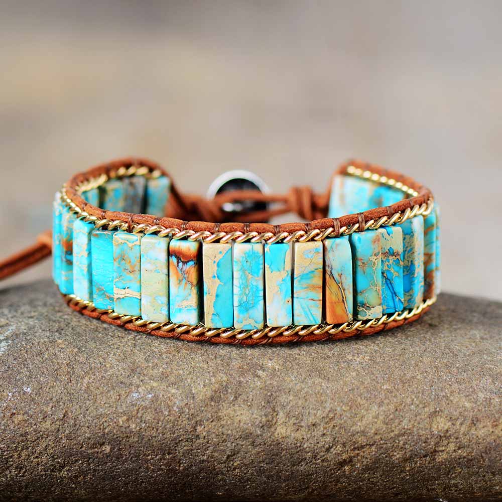 Latest Leather Wrap Bracelets Jaspers Lapis Chain Cuff Bangles Bracelets Bohemian Punk Jewelry: Turquoise