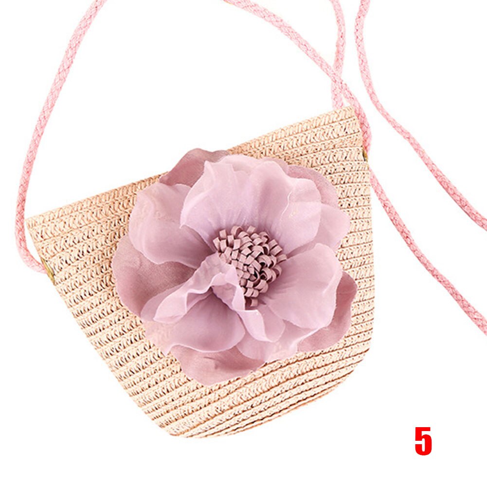 Women Girls Straw Sun Hat + Cute Flower Straw Shoulder Bag Set Summer Beach Kit -B5: 5