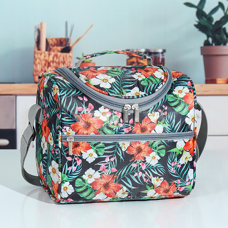Large Capacity Square Thermal Lunch Bags Portable Cooler Bag Insulated Food Bags for Work School Picnic Bento Bags with Zipper: GRAY