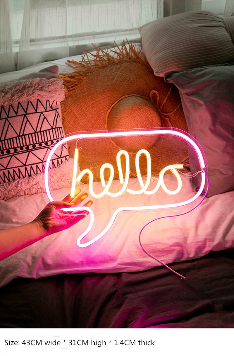 Letrero de neón para decoración de pared del hogar, luces LED de Panel de luces de neón para de Navidad, tienda, 10 tipos de luces de neón de colores, Love Hello: hello