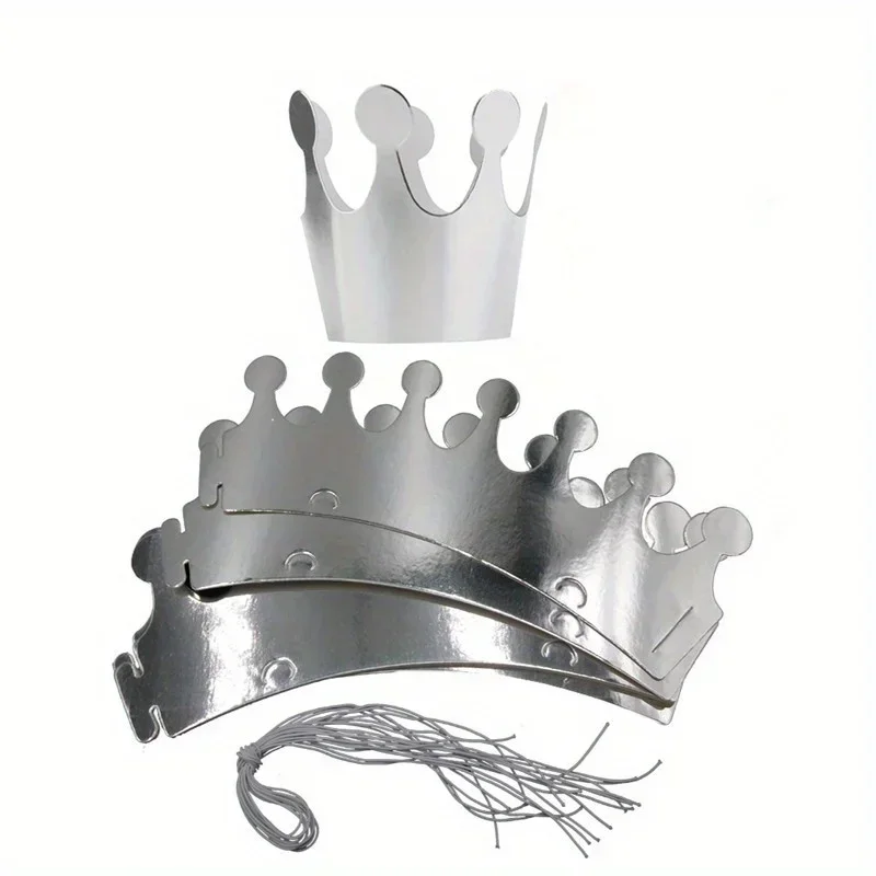 Chapeaux en papier joyeux anniversaire, 10 pièces, casquette, couronne de princesse Prince, décoration de fête pour garçon et fille, 5 pièces, couronne en argent/5 pièces en or: Argent