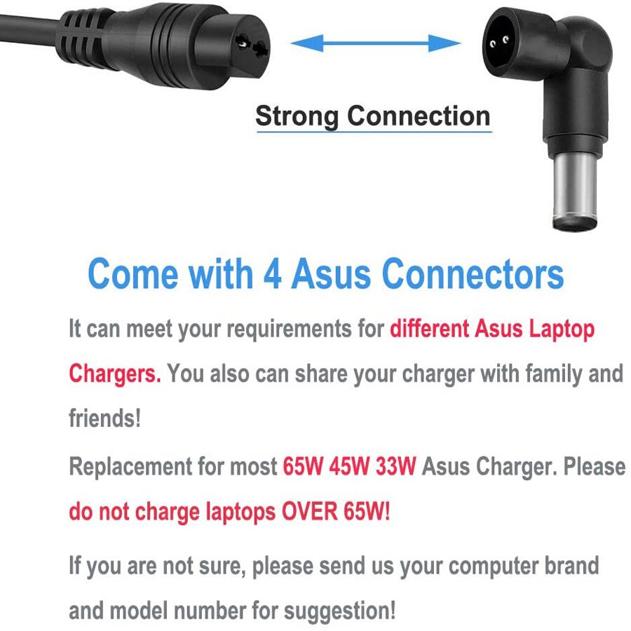 Chargeur secteur Fit pour ASUS C202S C300S F555U X555L Q302 UX31E Adaptateur pour Ordinateur Portable PA-1650-78 PA-1330-39 ADP45W ADP-65DW ADP-65JH