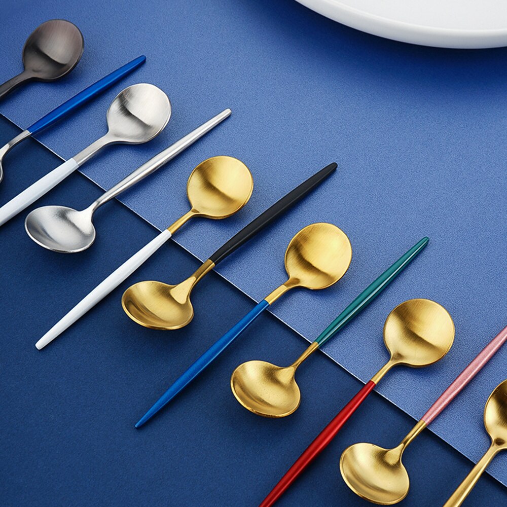 4 Pcs Coffee Spoons 304 Stainless Steel Matte Ice Cream Honey Spoons Flatware Coffee Drinking Tools Kitchen Gadget Teaspoons Set