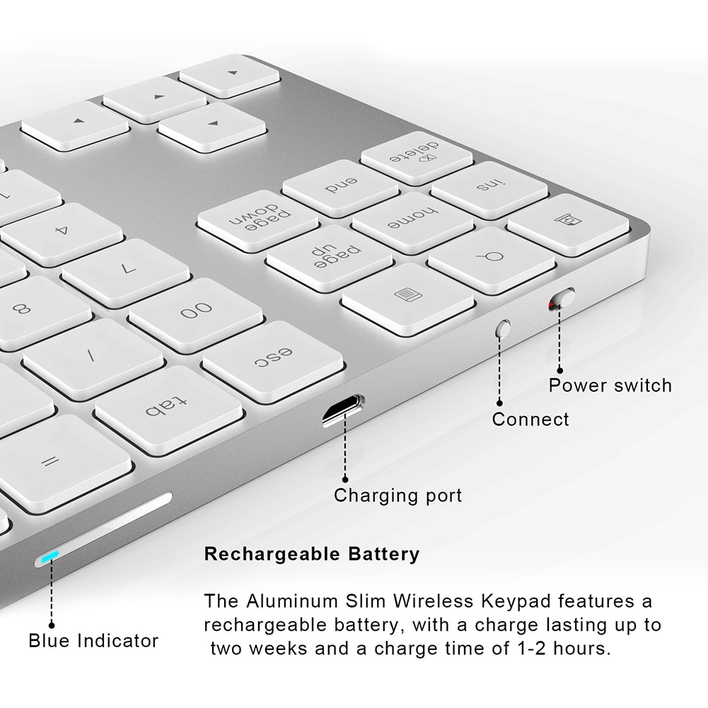 Digital Keyboard Bluetooth Portable Mini Portable Aluminum 34 Keys Wireless Keyboard Keypad For Office MacBook Air/Pro