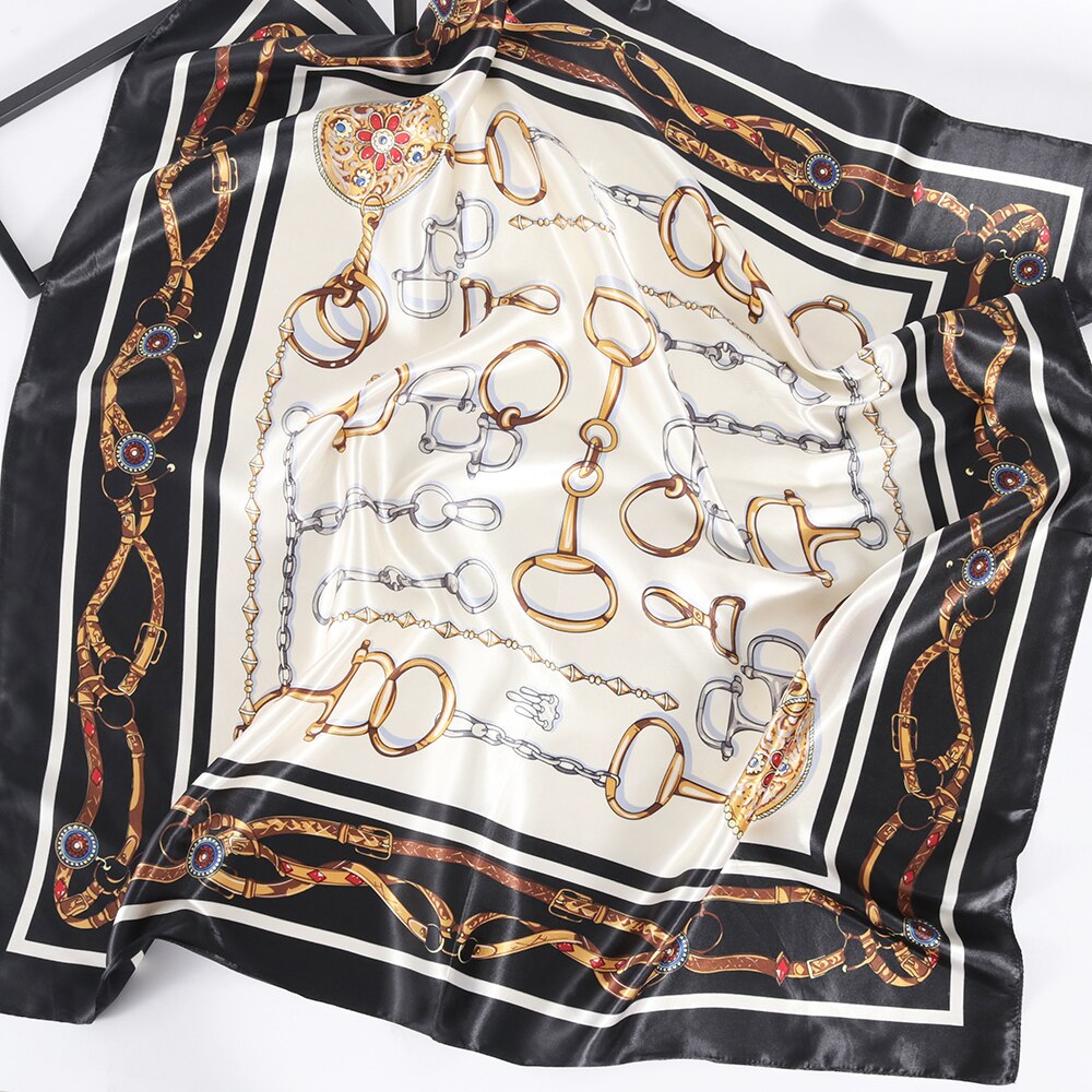 Foulard en soie pour femmes, classique rétro, en Satin, Bandana, Cheveux doux, Hijab, 90x90cm