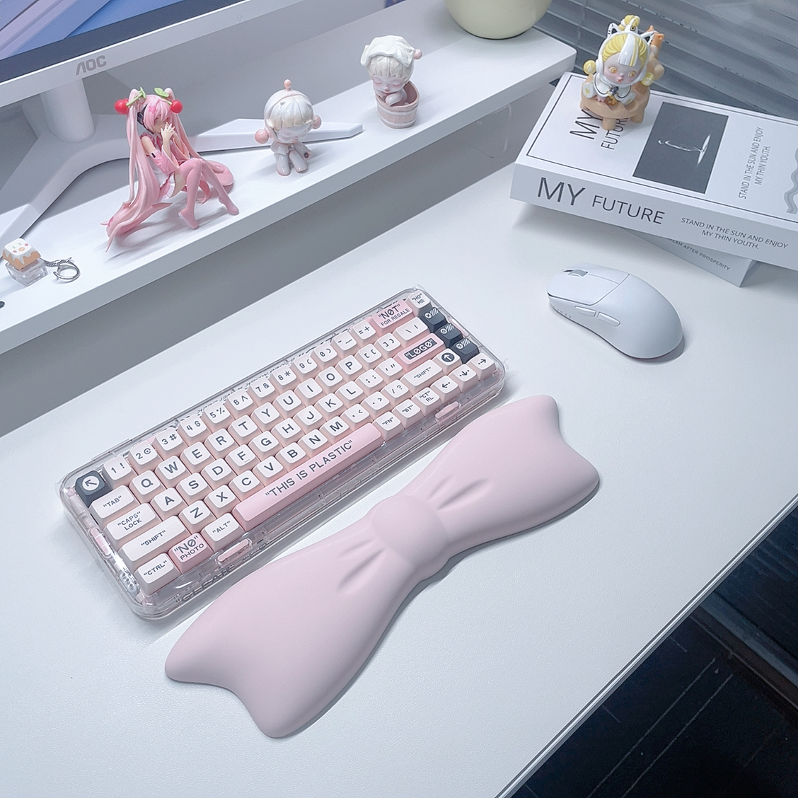 Cute Bow Hello Kitty Keyboard Wrist Rest Non-slip Rubber Base Memory Foam Suitable for 100 Keys 87 Keys 68keys Keyboard Mousepad
