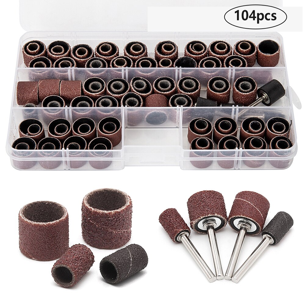 384pcs Drum Sanding Kit 80# 120# 180# Nail Drill Bits Abrasive Tools Sanding Band Polish Dremel Sandpaper Shank Rotary Tools: 104pcs