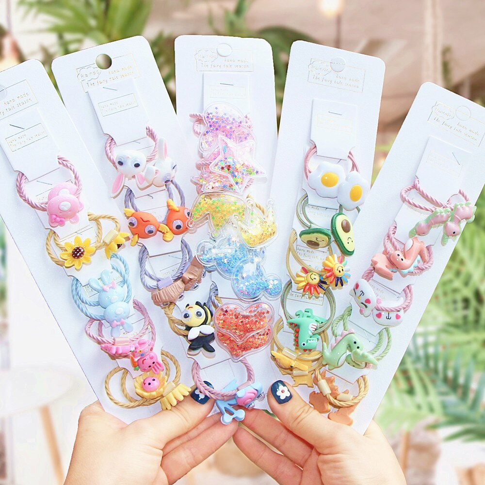 2/10 stuks/set kinderen cartoon beer bloem elastische haarbanden meisjes schattige rubberen banden scrunche kinderen haaraccessoires hoofdtooi