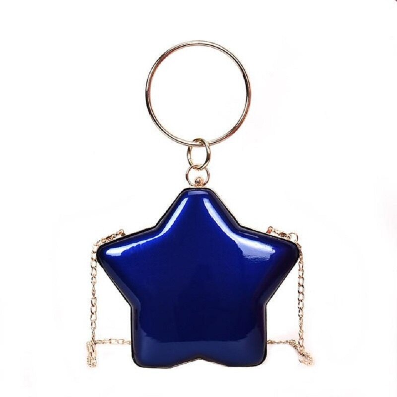 CAIDA Stern Geformt PU Leder Umhängetasche Solide Frauen Taschen Kette Schulter Handtasche Schild Kupplungen Abend Taschen Für Party Hochzeit: Blau