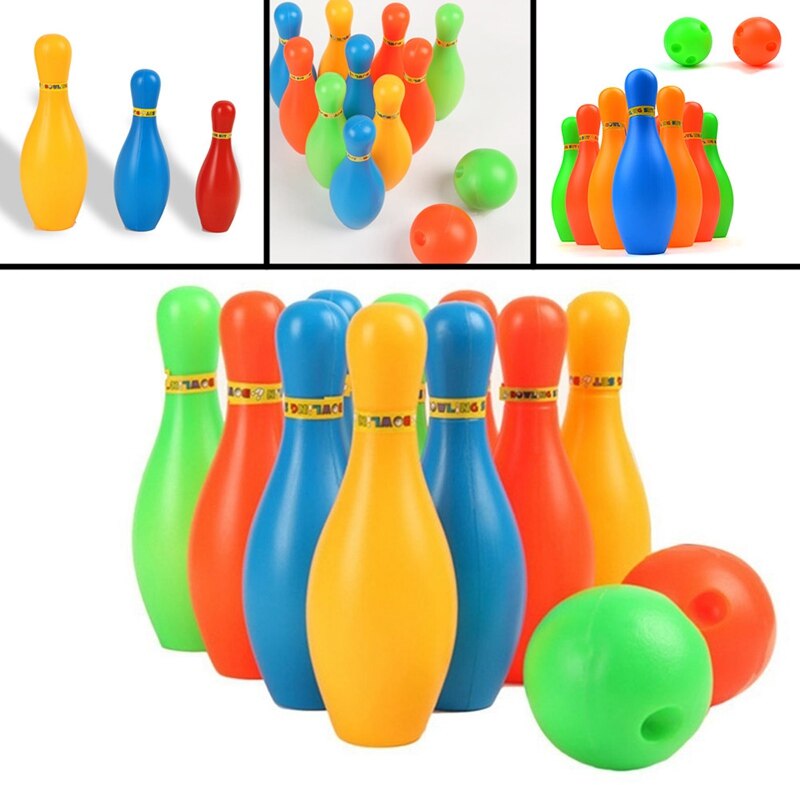 Juego de bolos de plástico para niños, juego de bolos de colores para deportes de interior
