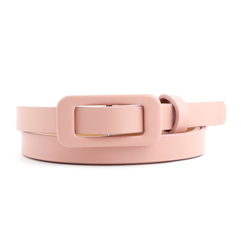 Cinturón liso con hebilla cuadrada para mujer, Cinturón fino decorativo, sin aguja, para Vestido vaquero: Rosa