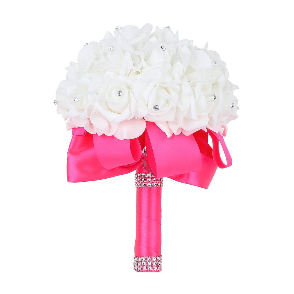 Artificial Wedding Bouquets Hand Made Rose Flower Rhinestone Bridesmaid Bridal Bouquet de mariage wedding accessories: Pink