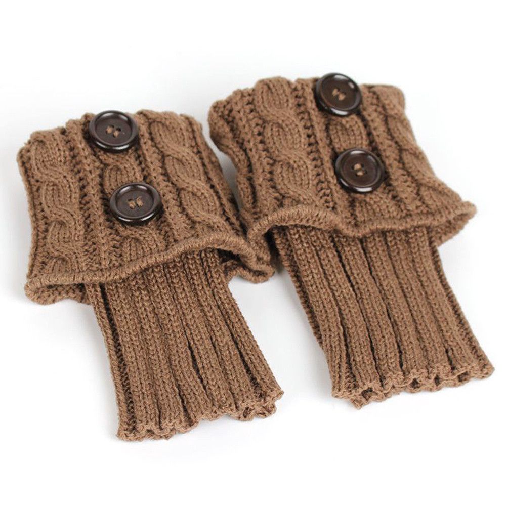 5 kleuren dames gebreide beenwarmers korte laars manchetten knopen gehaakte laars sokken gebreide beenwarmers beenwarmers voor herfst/winter: Khaki