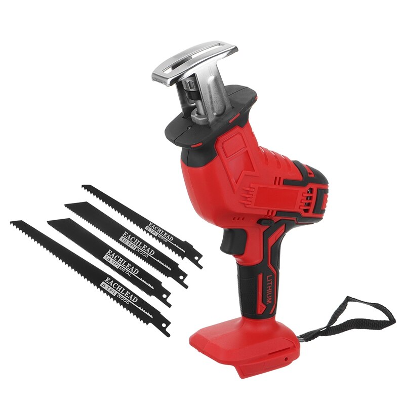 Mini Electric Saw Cordless Reciprocating Saw With 4 Saw Blades Woodworking Cutting DIY Power Saws Tool For 18V Makita Battery: Red