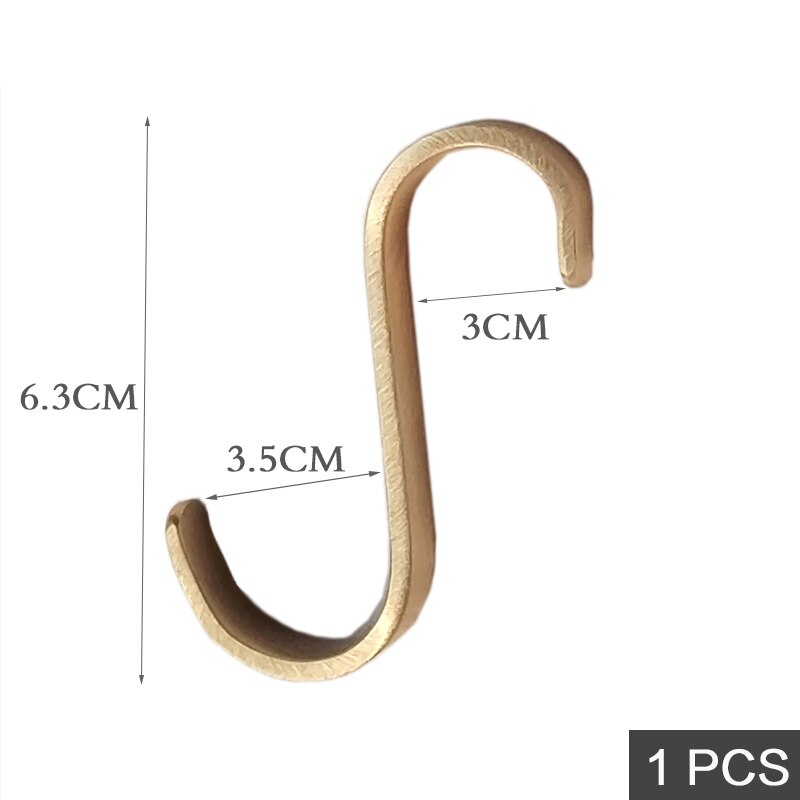 Golden Brushed Brass S-shaped hook multifunctional rack hanging rod hook kitchen universal S hook: SHK-0551