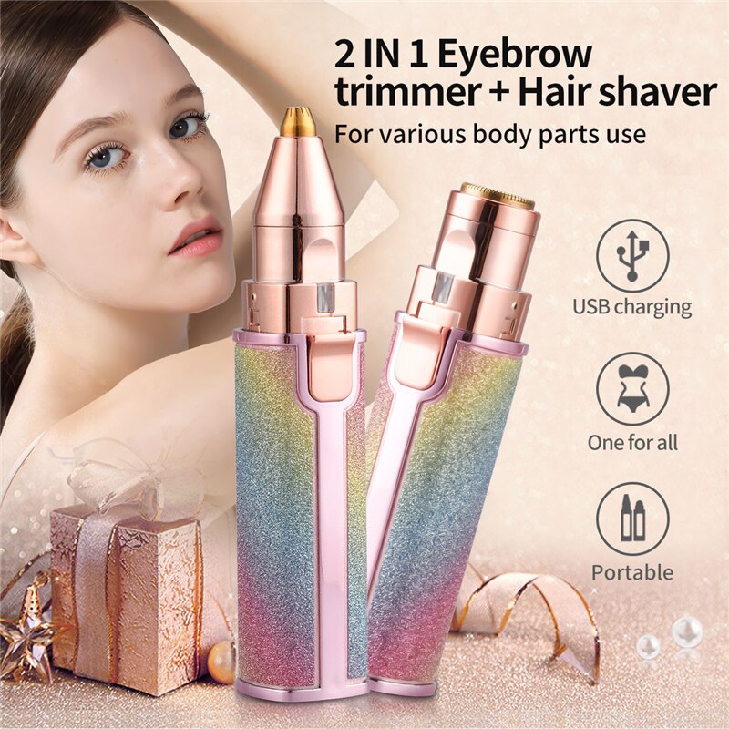 2 In 1 Elektrische Wenkbrauw Trimmer Dame Scheerapparaat Gezicht Haar Remover Oplaadbare Wenkbrauw Shaper Vrouwen Pijnloos Epilator Bikini Trimmer